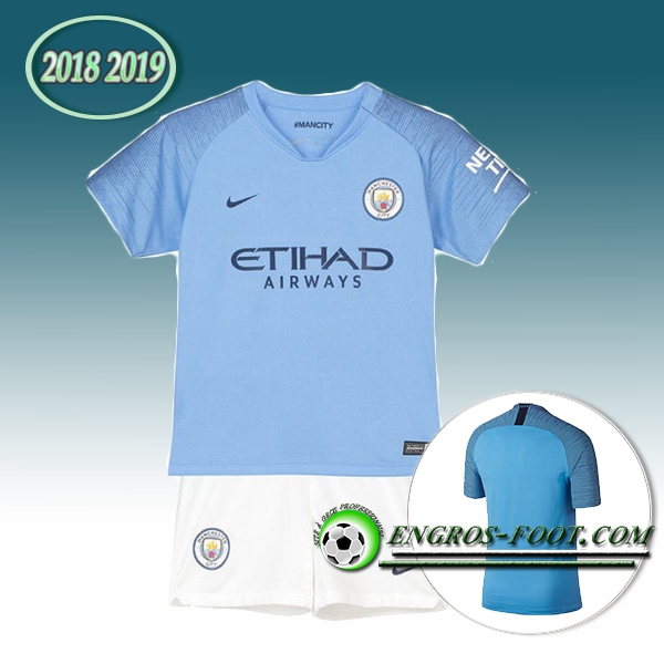 Engros-foot: Jeu Maillot Foot Manchester City Enfants Domicile 2018/2019 Bleu ciel Thailande