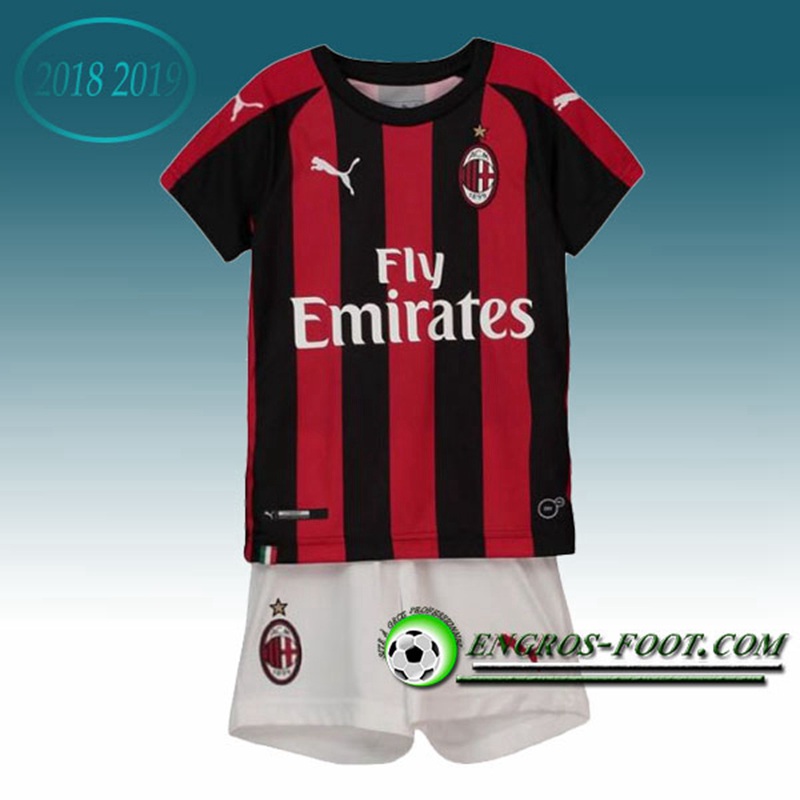 Engros-foot: Ensemble Maillot Foot Milan AC Enfants Domicile 2018 2019 Rouge/Noir Thailande