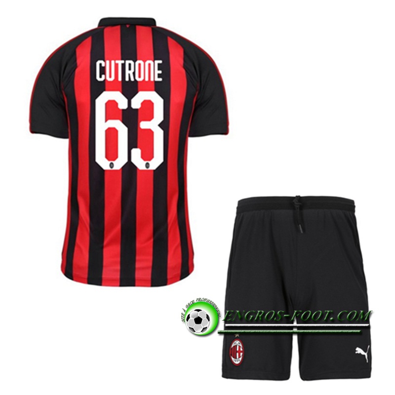 Engros-foot: Ensemble Maillot Foot Milan AC Enfants CUTRONE 63 Domicile 2018 2019 Rouge/Noir Thailande