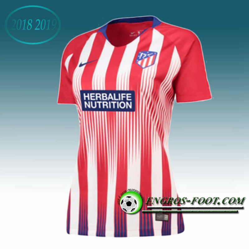 Engros-foot: Jeu Maillot de Atletico Madrid Femme Domicile 2018 2019 Rouge/Blanc Thailande