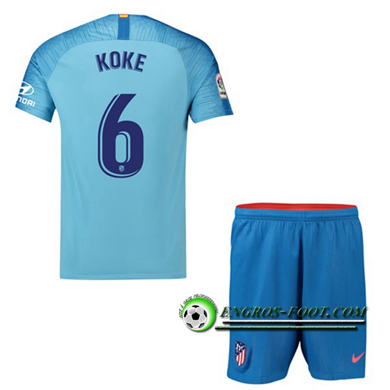 Engros-foot: Ensemble Maillot Foot Atletico Madrid Enfants 6 KOKE Exterieur 2018 2019 Bleu Thailande