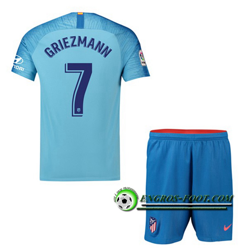 Engros-foot: Ensemble Maillot Foot Atletico Madrid Enfants 7 GRIEZMANN Exterieur 2018 2019 Bleu Thailande