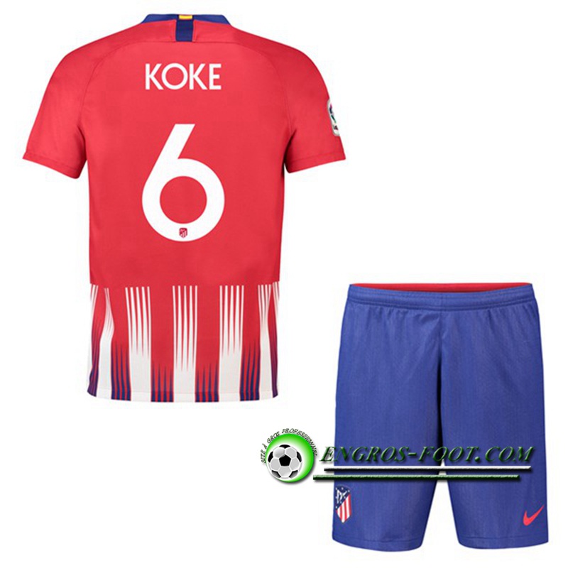 Engros-foot: Ensemble Maillot Foot Atletico Madrid Enfants 6 KOKE Domicile 2018 2019 Rouge/Blanc Thailande