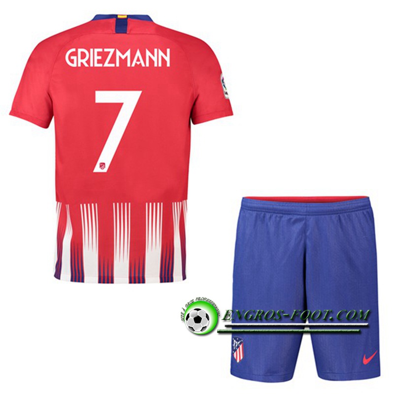 Engros-foot: Ensemble Maillot Foot Atletico Madrid Enfants 7 GRIEZMANN Domicile 2018 2019 Rouge/Blanc Thailande