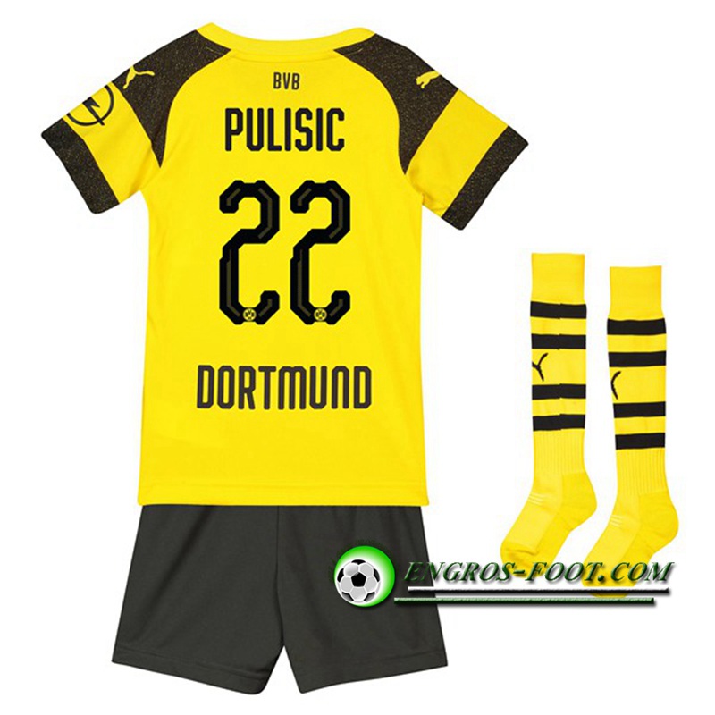 Engros-foot: Ensemble Maillot Foot Dortmund BVB Enfants PULISIK 22 Domicile 2018 2019 Jaune/Noir Thailande