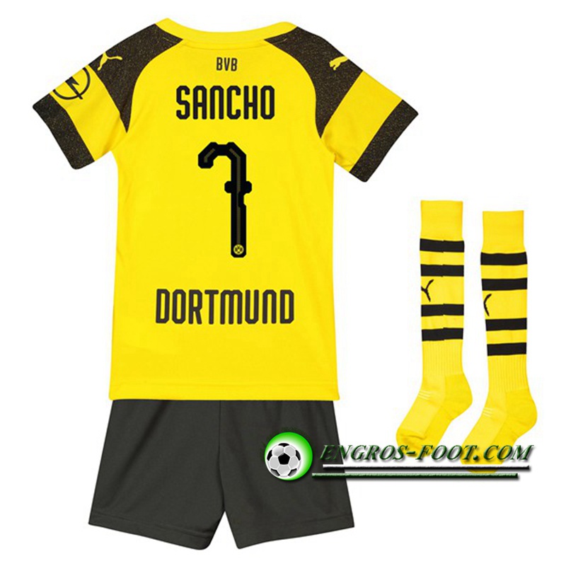 Engros-foot: Ensemble Maillot Foot Dortmund BVB Enfants SANCHO 7 Domicile 2018 2019 Jaune/Noir Thailande