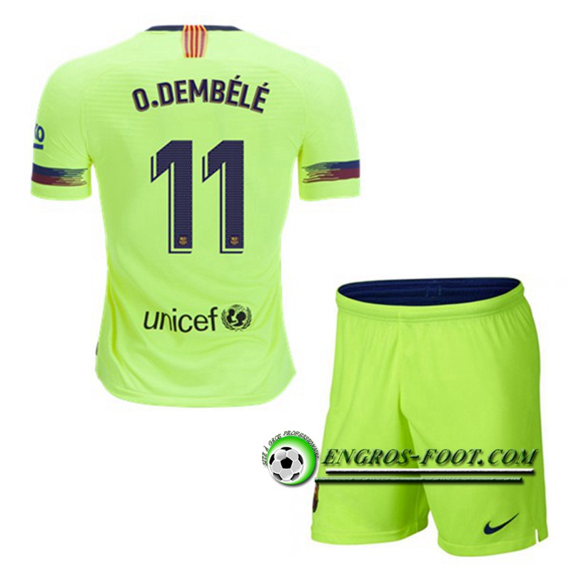 Engros-foot: Ensemble Maillot Foot FC Barcelone Enfants 11 O.DEMBELE Exterieur 2018 2019 Vert Thailande