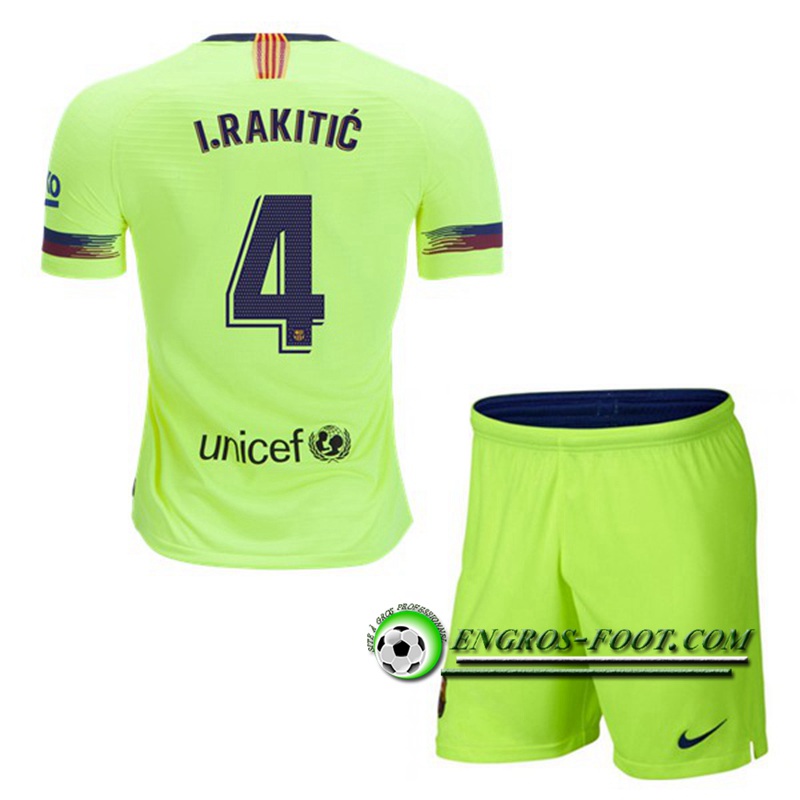 Engros-foot: Ensemble Maillot Foot FC Barcelone Enfants 4 I.RAKITIC Exterieur 2018 2019 Vert Thailande