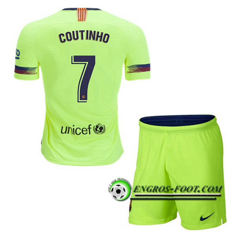 Engros-foot: Ensemble Maillot Foot FC Barcelone Enfants 7 Coutinho Exterieur 2018 2019 Vert Thailande