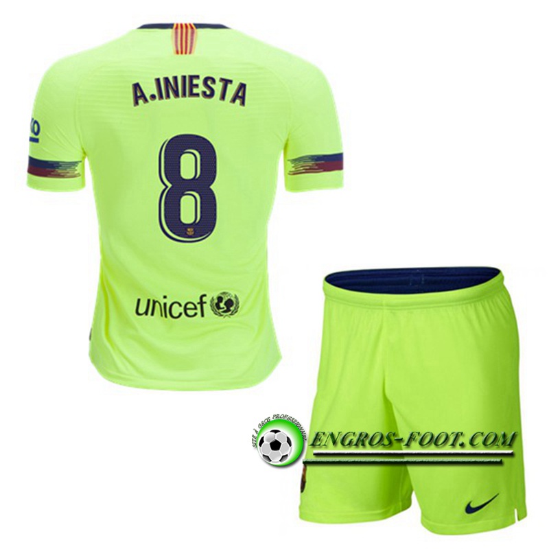 Engros-foot: Ensemble Maillot Foot FC Barcelone Enfants 8 A.Iniesta Exterieur 2018 2019 Vert Thailande