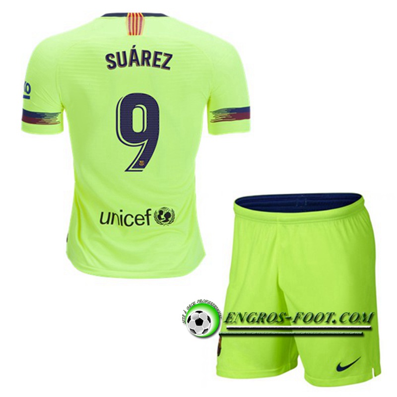 Engros-foot: Ensemble Maillot Foot FC Barcelone Enfants 9 SUAREZ Exterieur 2018 2019 Vert Thailande