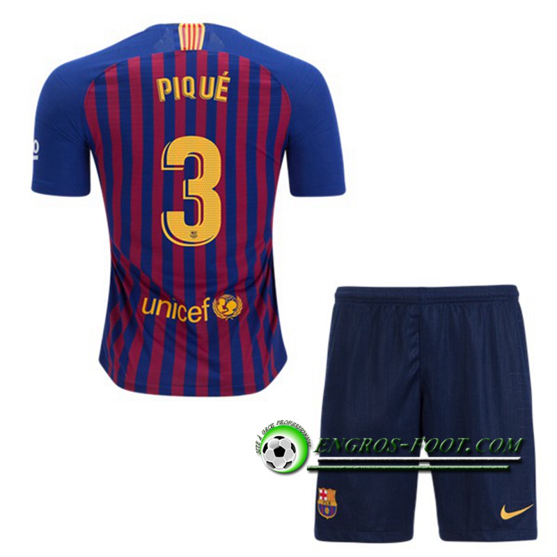 Engros-foot: Ensemble Maillot Foot FC Barcelone Enfants 3 PIQUE Domicile 2018 2019 Bleu/Rouge Thailande