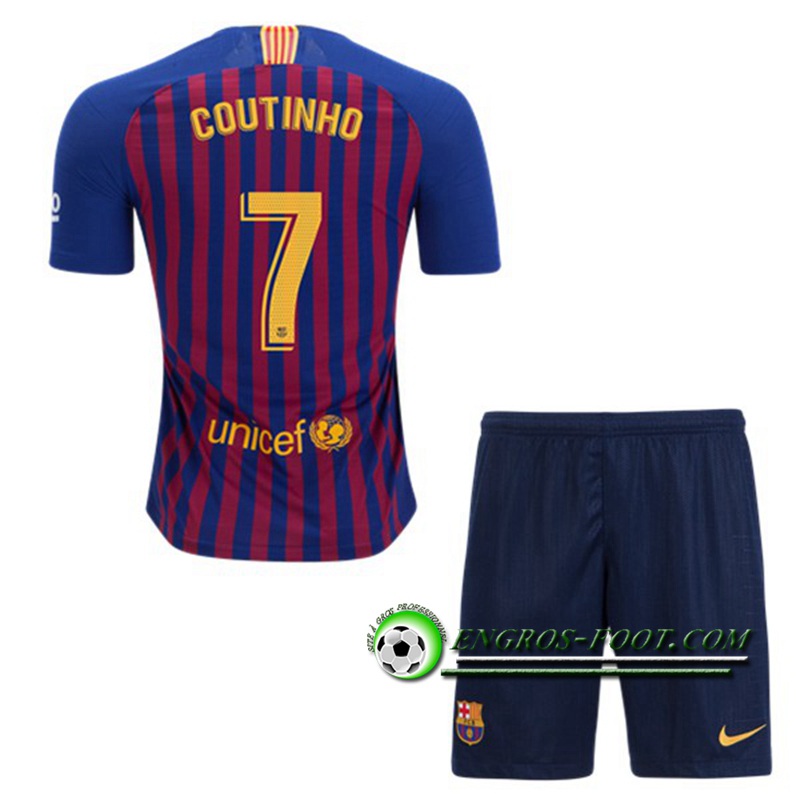 Engros-foot: Ensemble Maillot Foot FC Barcelone Enfants 7 Coutinho Domicile 2018 2019 Bleu/Rouge Thailande