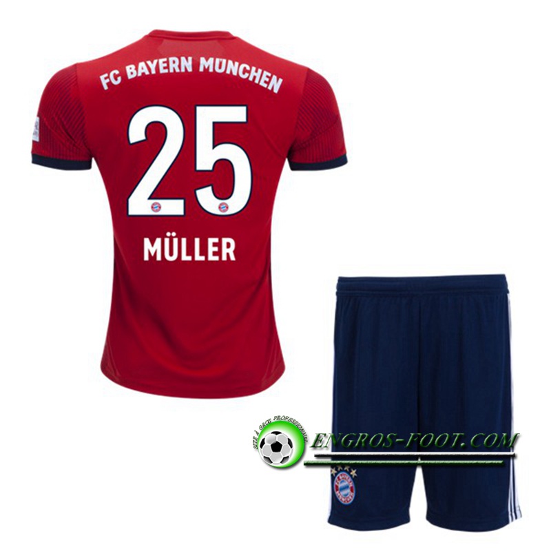 Engros-foot: Ensemble Maillot Foot Bayern Munich Enfants 25 MULLER Domicile 2018 2019 Rouge Thailande