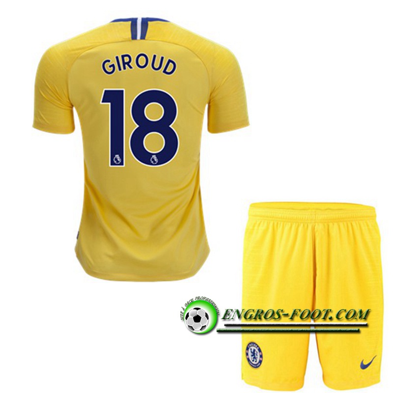 Engros-foot: Ensemble Maillot Foot FC Chelsea Enfants Giroud 18 Exterieur 2018 2019 Jaune Thailande