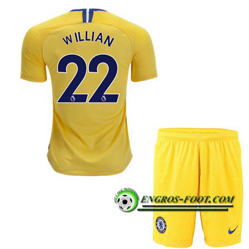 Engros-foot: Ensemble Maillot Foot FC Chelsea Enfants WILLIAN 22 Exterieur 2018 2019 Jaune Thailande