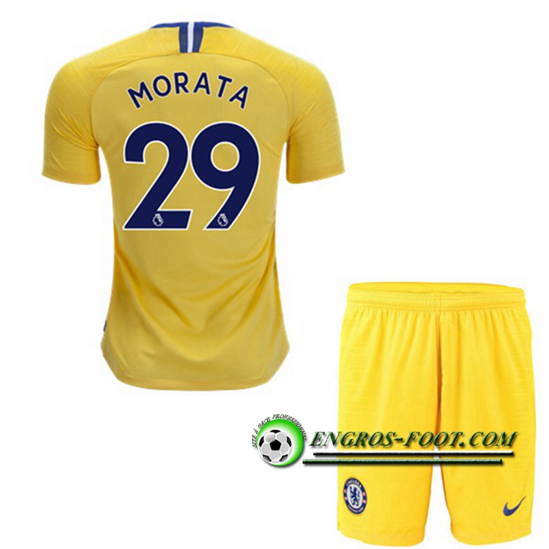 Engros-foot: Ensemble Maillot Foot FC Chelsea Enfants MORATA 29 Exterieur 2018 2019 Jaune Thailande