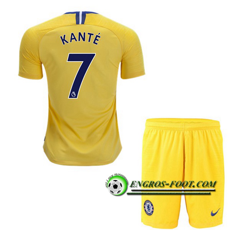 Engros-foot: Ensemble Maillot Foot FC Chelsea Enfants KANTE 7 Exterieur 2018 2019 Jaune Thailande