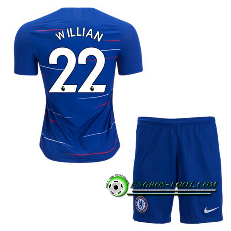 Engros-foot: Ensemble Maillot Foot FC Chelsea Enfants WILLIAN 22 Domicile 2018 2019 Bleu Thailande