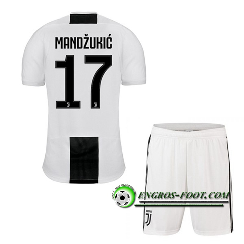 Engros-foot: Ensemble Maillot Foot Juventus Enfants MANDZUKIC 17 Domicile 2018 2019 Blanc/Noir Thailande