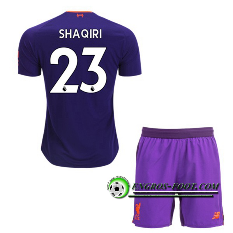 Engros-foot: Ensemble Maillot Foot FC Liverpool Enfants Shaqiri 23 Exterieur 2018 2019 Pourpre Thailande