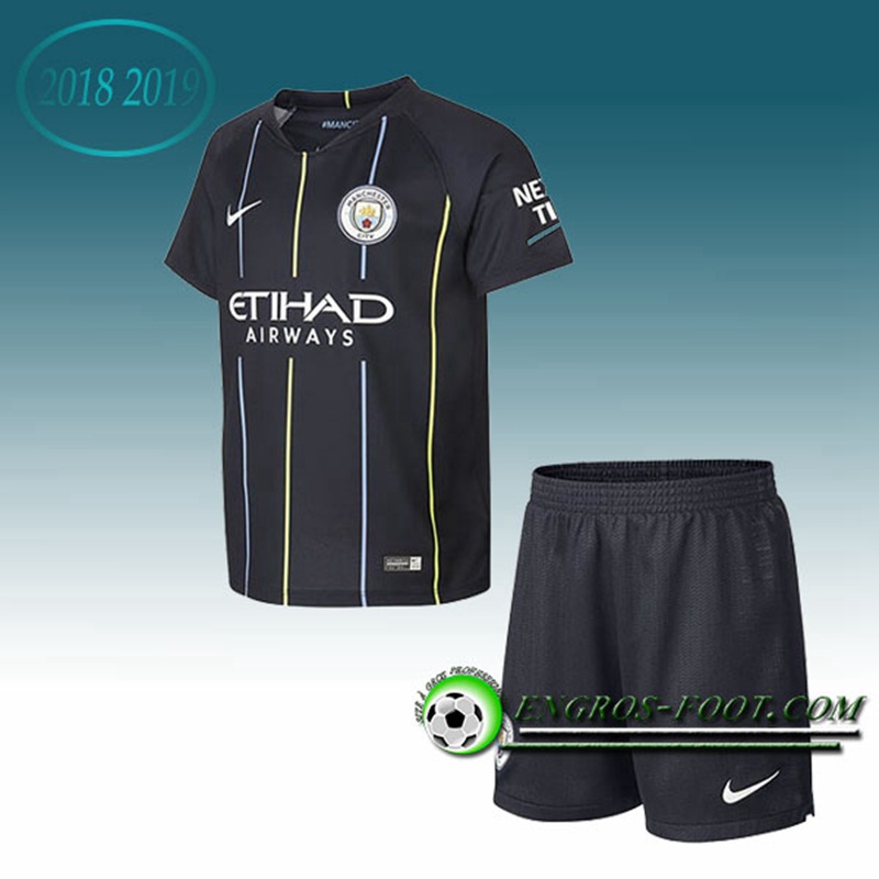 Engros-foot: Ensemble Maillot Foot Manchester City Enfants Exterieur 2018 2019 Noir Thailande