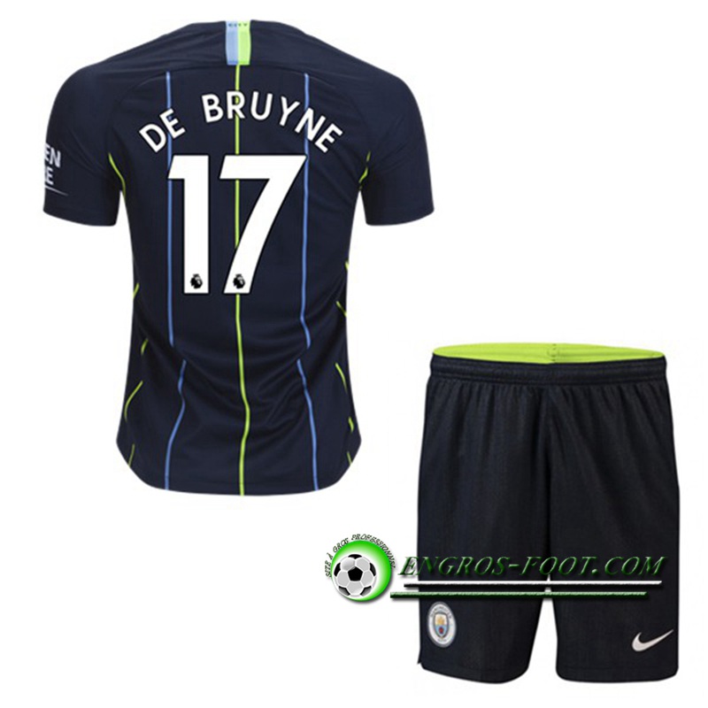 Engros-foot: Ensemble Maillot Foot Manchester City Enfants 17 DE BRUYNE Exterieur 2018 2019 Noir Thailande