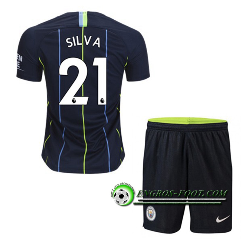 Engros-foot: Ensemble Maillot Foot Manchester City Enfants 21 SILVA Exterieur 2018 2019 Noir Thailande