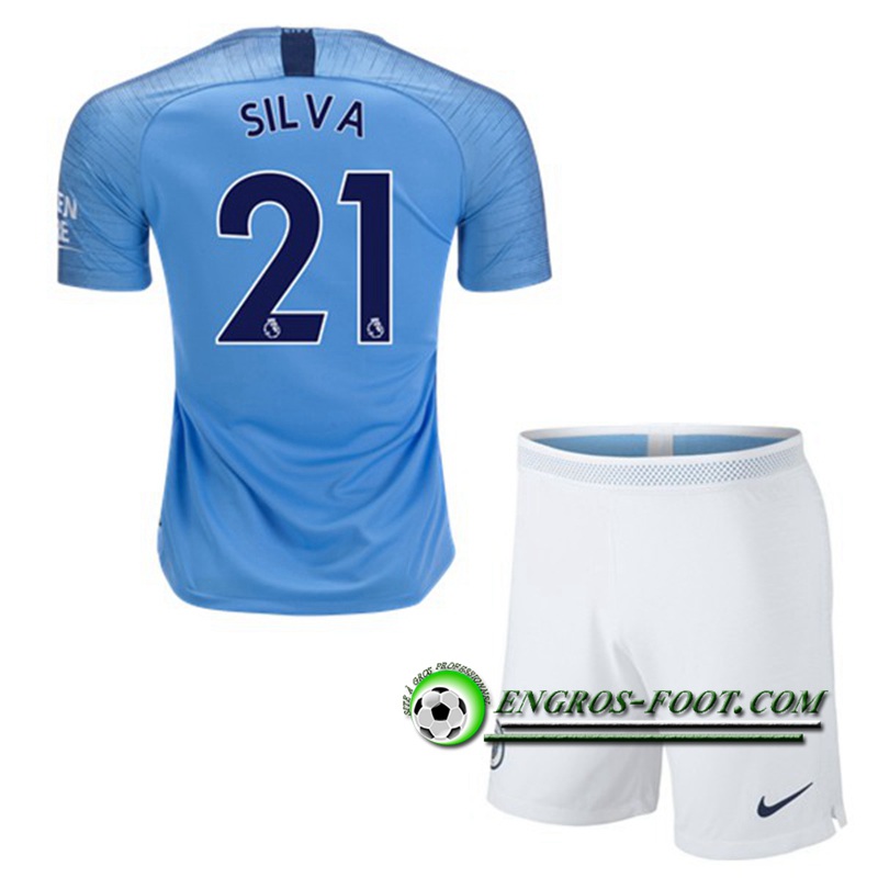 Engros-foot: Ensemble Maillot Foot Manchester City Enfants 21 SILVA Domicile 2018 2019 Bleu Ciel Thailande