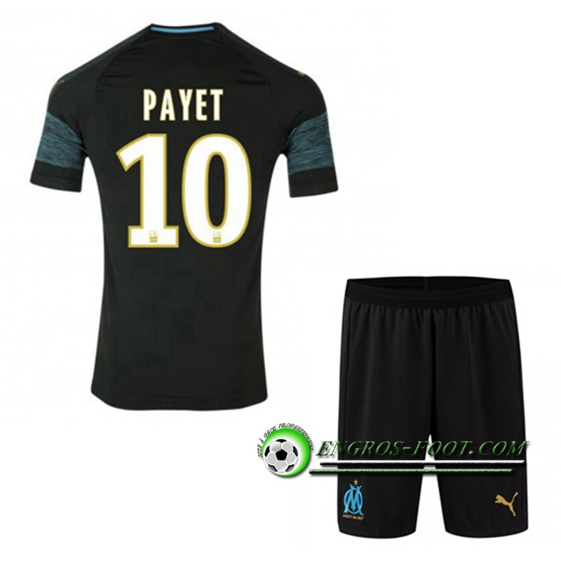 Engros-foot: Ensemble Maillot Foot Marseille OM Enfants PAYET 10 Exterieur 2018 2019 Noir Thailande