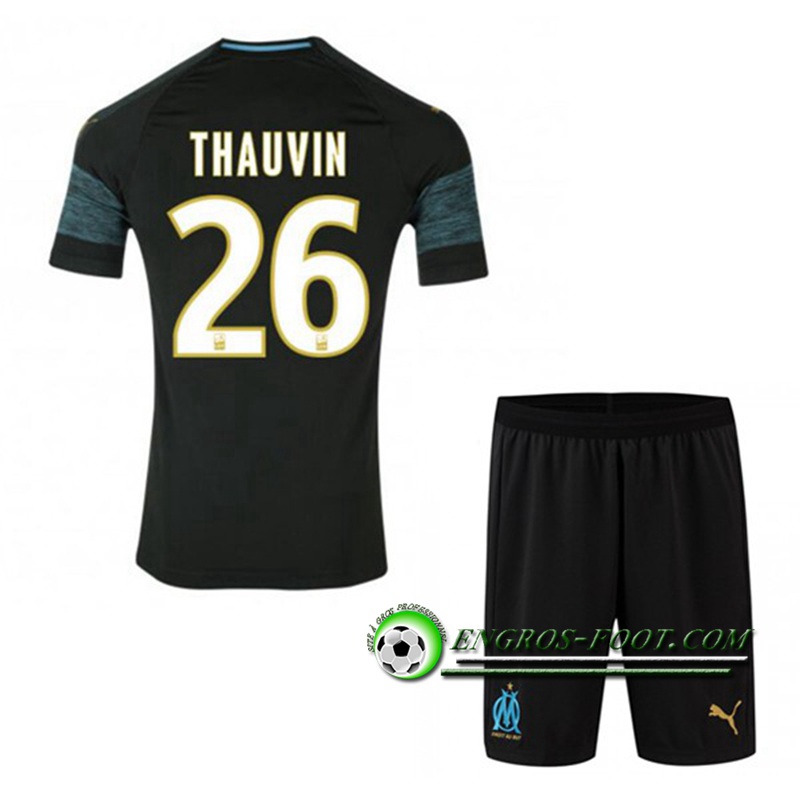 Engros-foot: Ensemble Maillot Foot Marseille OM Enfants THAUVIN 26 Exterieur 2018 2019 Noir Thailande