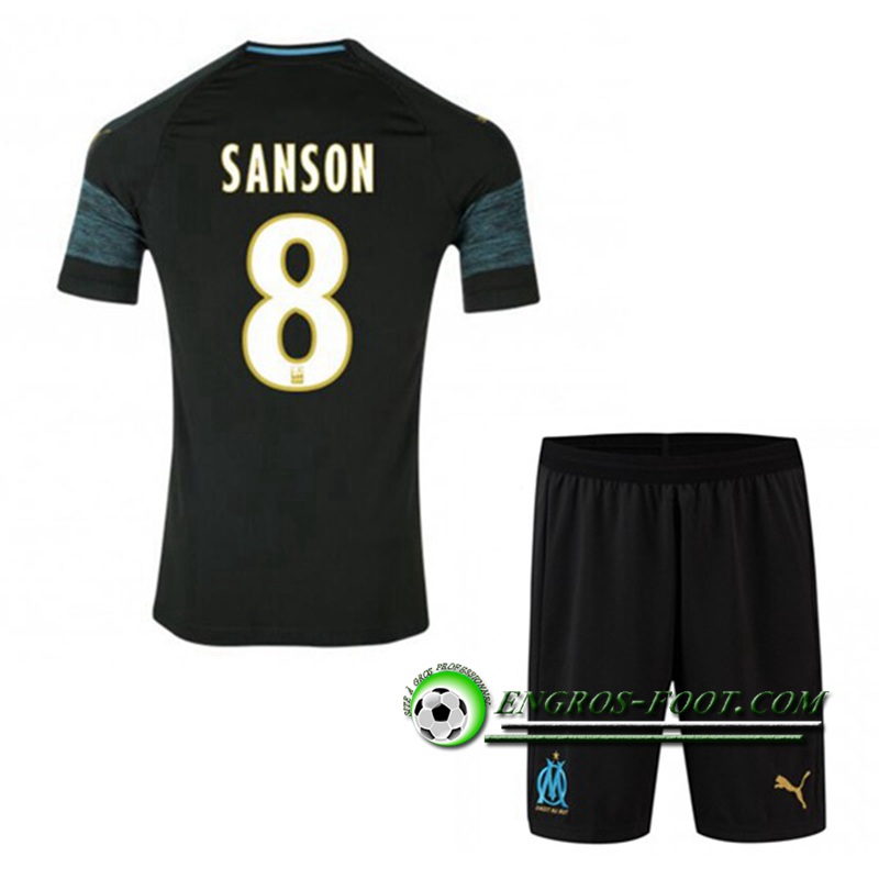 Engros-foot: Ensemble Maillot Foot Marseille OM Enfants SANSON 8 Exterieur 2018 2019 Noir Thailande