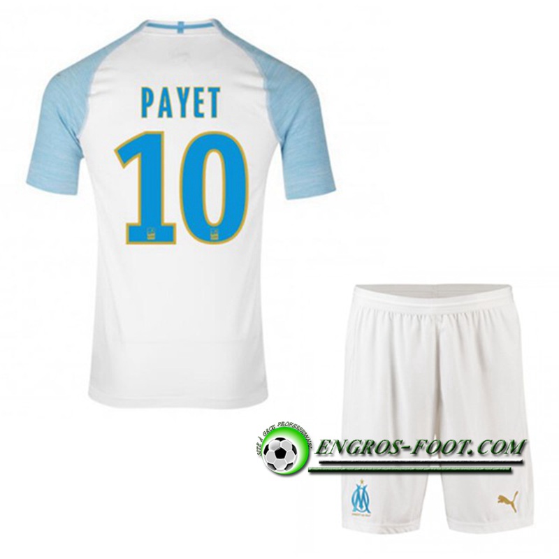 Engros-foot: Ensemble Maillot Foot Marseille OM Enfants PAYET 10 Domicile 2018 2019 Blanc/Bleu Ciel Thailande