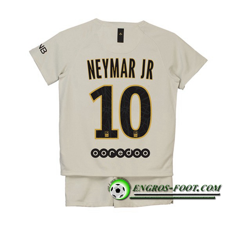 Engros-foot: Ensemble Maillot Foot PSG Enfants NEYMAR JR 10 Exterieur 2018 2019 Beige Thailande