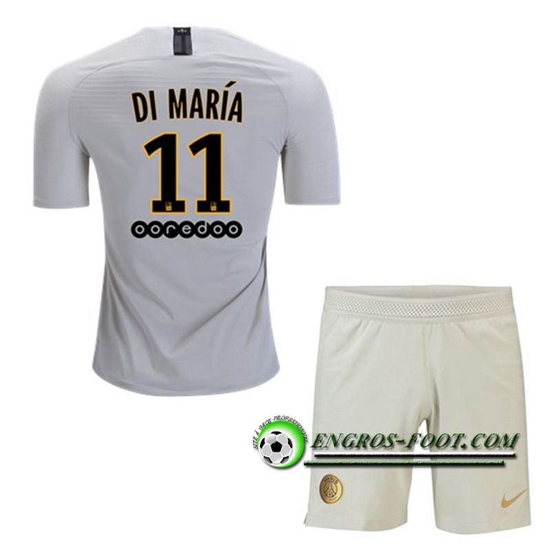 Engros-foot: Ensemble Maillot Foot PSG Enfants DI MARIA 11 Exterieur 2018 2019 Beige Thailande