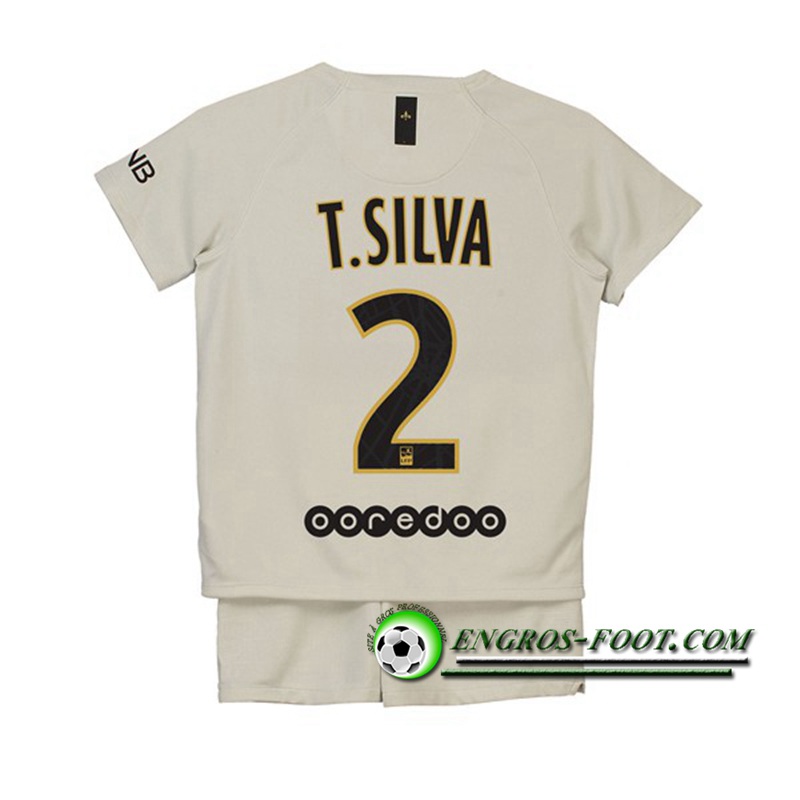 Engros-foot: Ensemble Maillot Foot PSG Enfants T SILVA 2 Exterieur 2018 2019 Beige Thailande