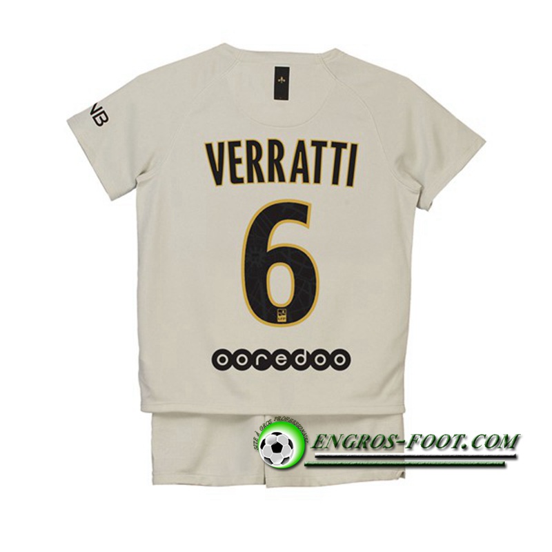 Engros-foot: Ensemble Maillot Foot PSG Enfants VERRATTI 6 Exterieur 2018 2019 Beige Thailande