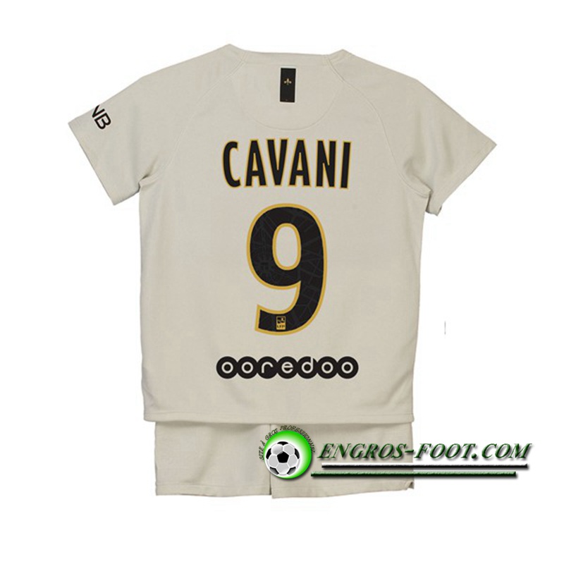 Engros-foot: Ensemble Maillot Foot PSG Enfants CAVANI 9 Exterieur 2018 2019 Beige Thailande