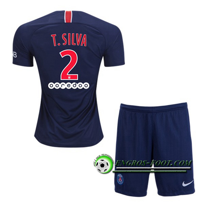 Engros-foot: Ensemble Maillot Foot PSG Enfants T SILVA 2 Domicile 2018 2019 Bleu Royal Thailande