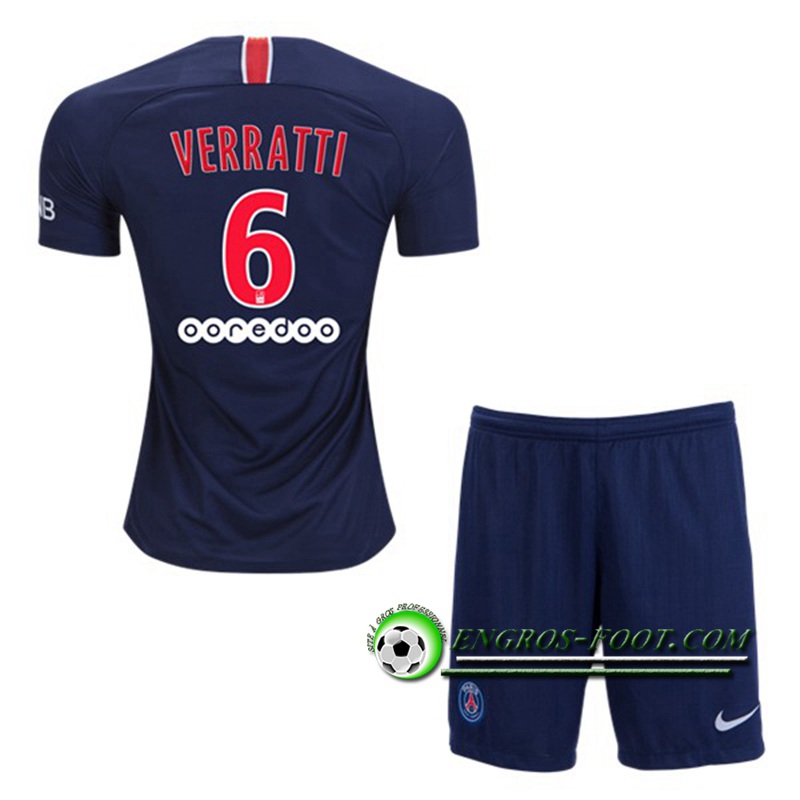 Engros-foot: Ensemble Maillot Foot PSG Enfants VERRATTI 6 Domicile 2018 2019 Bleu Royal Thailande