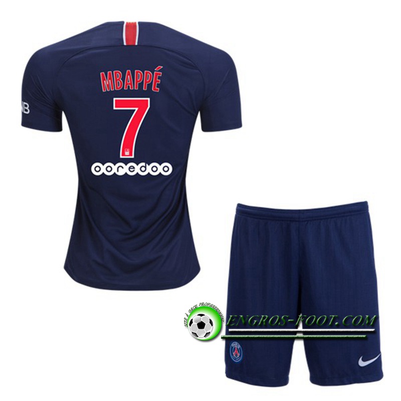 Engros-foot: Ensemble Maillot Foot PSG Enfants MBAPPE 7 Domicile 2018 2019 Bleu Royal Thailande