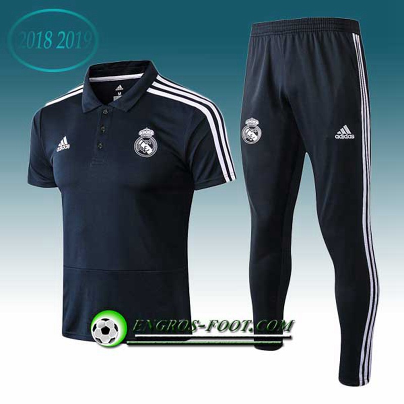 Engros-foot: Ensemble Polo Real Madrid + Pantalon Noir 2018-2019 Thailande