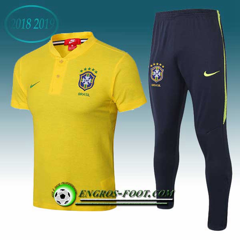 Engros-foot: Ensemble Polo Bresil + Pantalon Jaune 2018-2019 Thailande