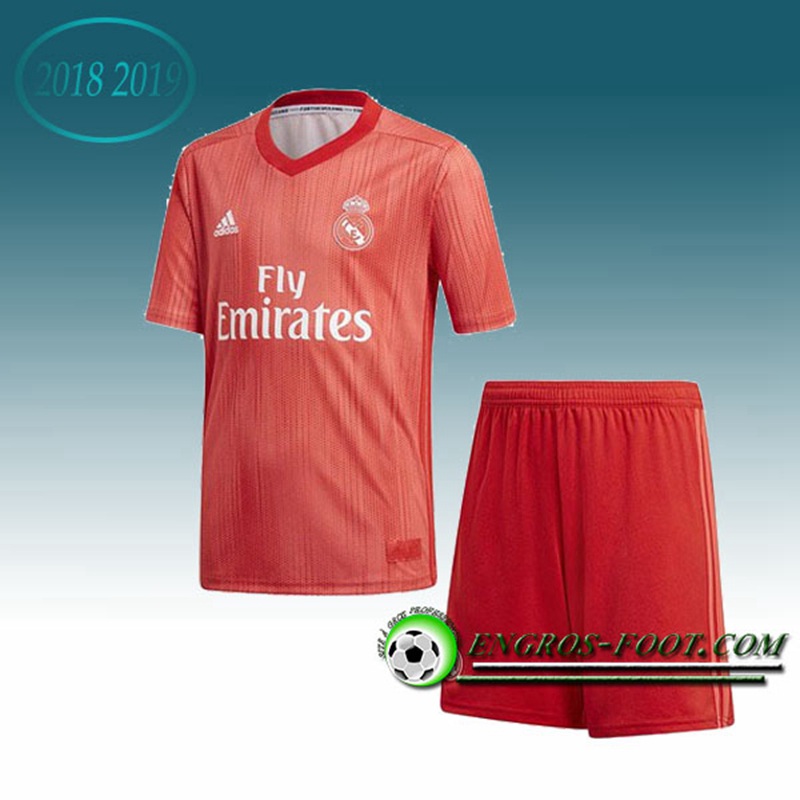 Engros-foot: Ensemble Maillot Foot Real Madrid Enfants Third 2018 2019 Rouge Thailande