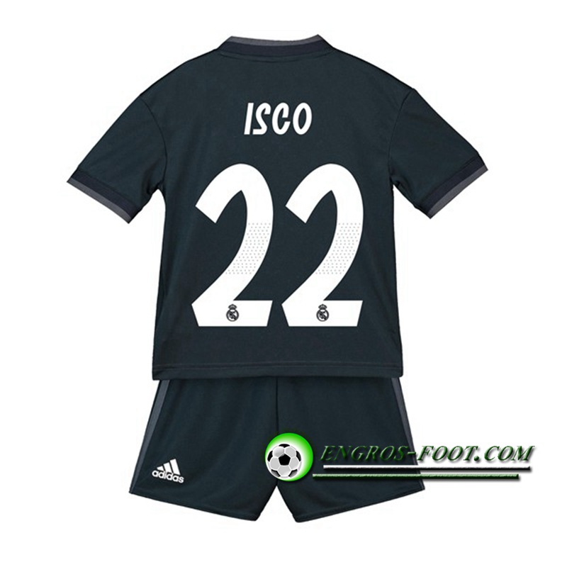 Engros-foot: Ensemble Maillot Foot Real Madrid Enfants 22 ISCO Exterieur 2018 2019 Noir Thailande