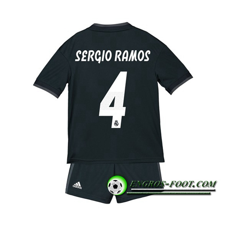 Engros-foot: Ensemble Maillot Foot Real Madrid Enfants SERGIO RAMOS 4 Exterieur 2018 2019 Noir Thailande