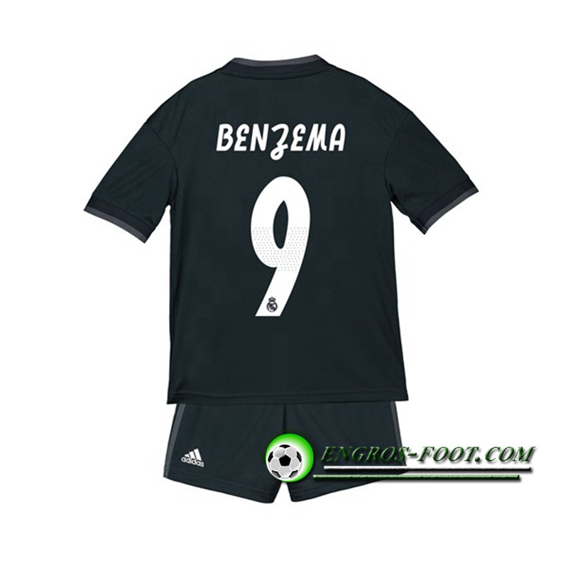 Engros-foot: Ensemble Maillot Foot Real Madrid Enfants 9 BENZEMA Exterieur 2018 2019 Noir Thailande