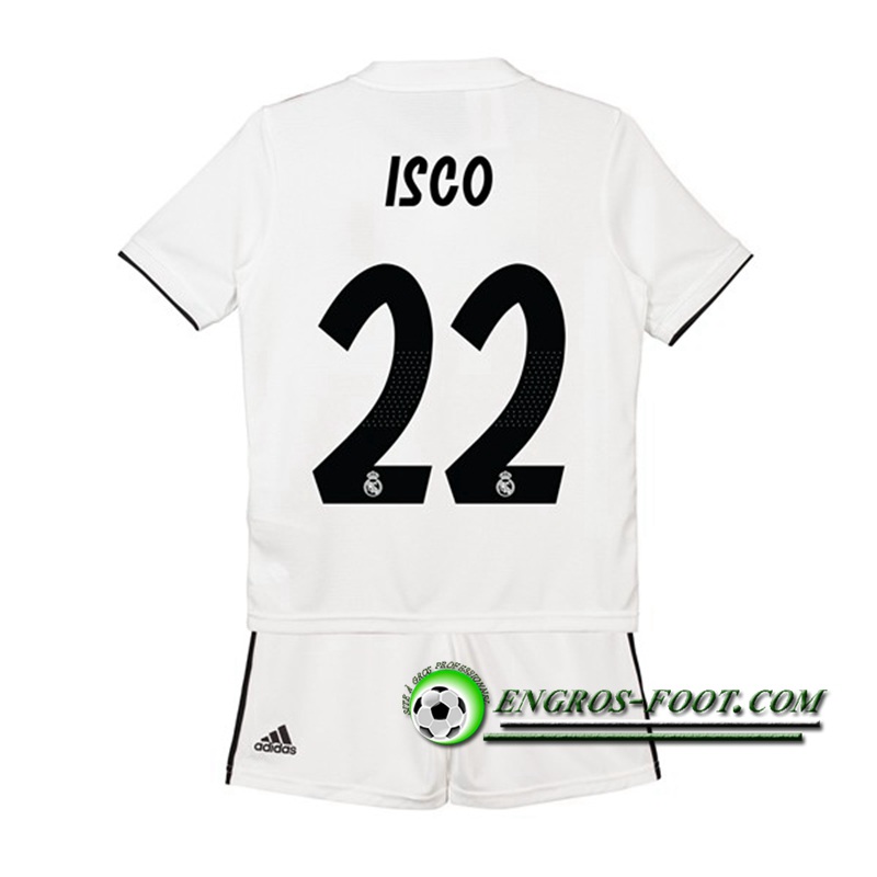 Engros-foot: Ensemble Maillot Foot Real Madrid Enfants 22 ISCO Domicile 2018 2019 Blanc Thailande