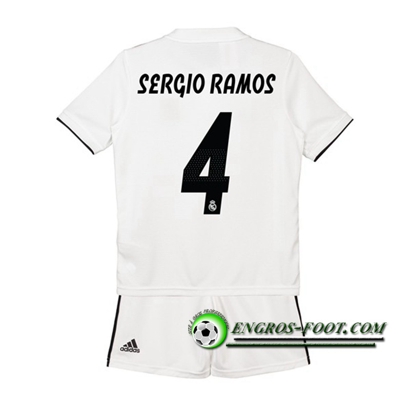 Engros-foot: Ensemble Maillot Foot Real Madrid Enfants SERGIO RAMOS 4 Domicile 2018 2019 Blanc Thailande