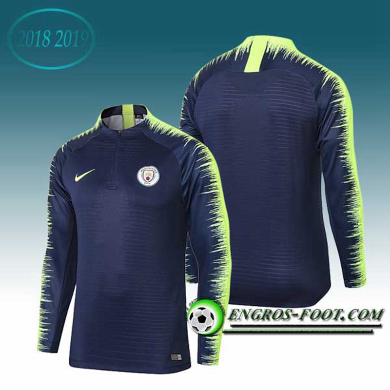 Engros-foot: Sweatshirt Training Manchester City Bleu Fonce/Vert 2018-2019 Thailande